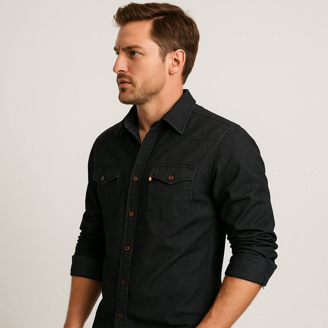 Men's Long-Sleeve Slim-Fit Cotton Denim Shirt