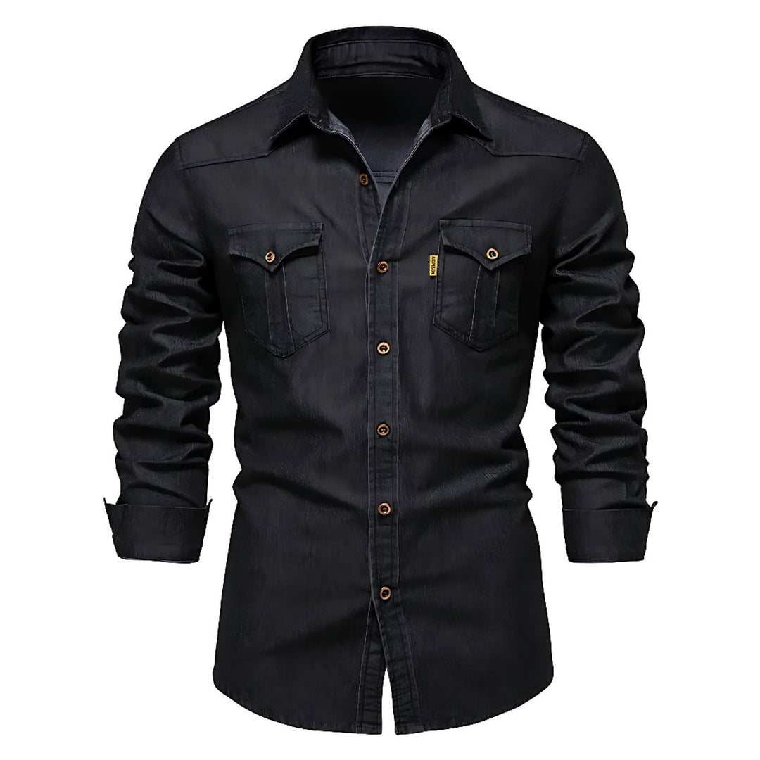 Men's Long-Sleeve Slim-Fit Cotton Denim Shirt