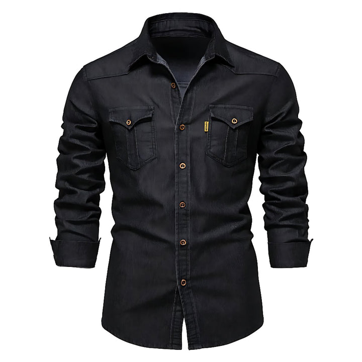 Men's Long-Sleeve Slim-Fit Cotton Denim Shirt