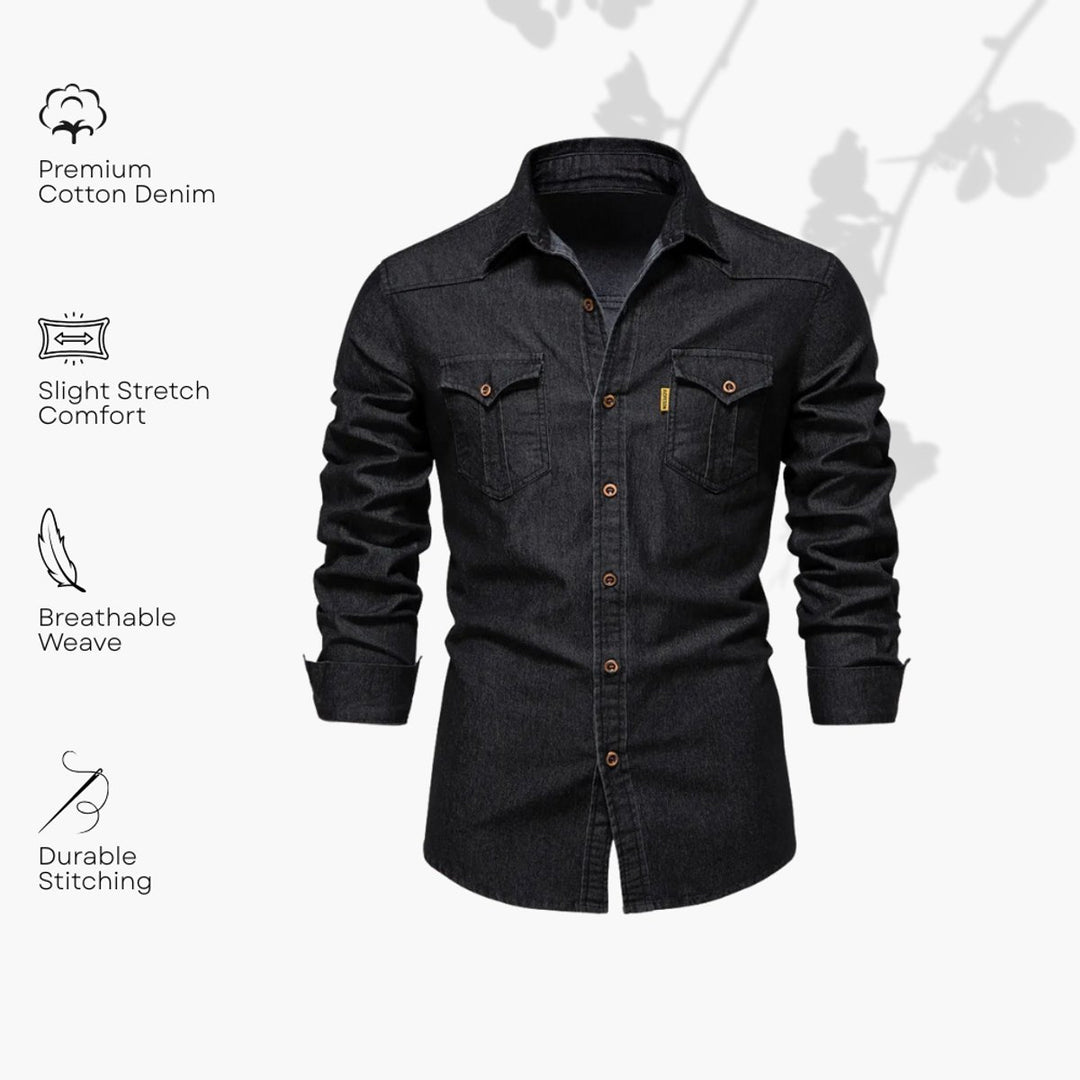 Men's Long-Sleeve Slim-Fit Cotton Denim Shirt