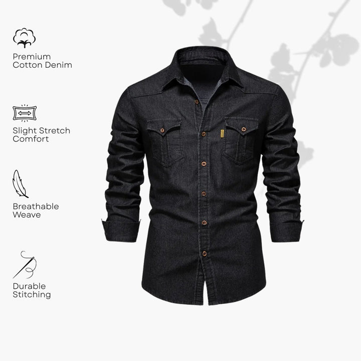 Men's Long-Sleeve Slim-Fit Cotton Denim Shirt