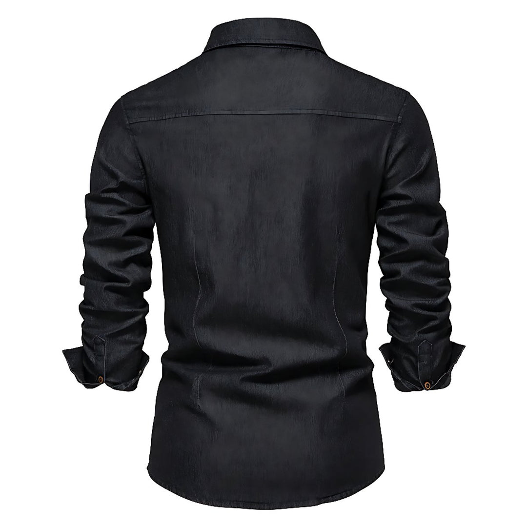 Men's Long-Sleeve Slim-Fit Cotton Denim Shirt