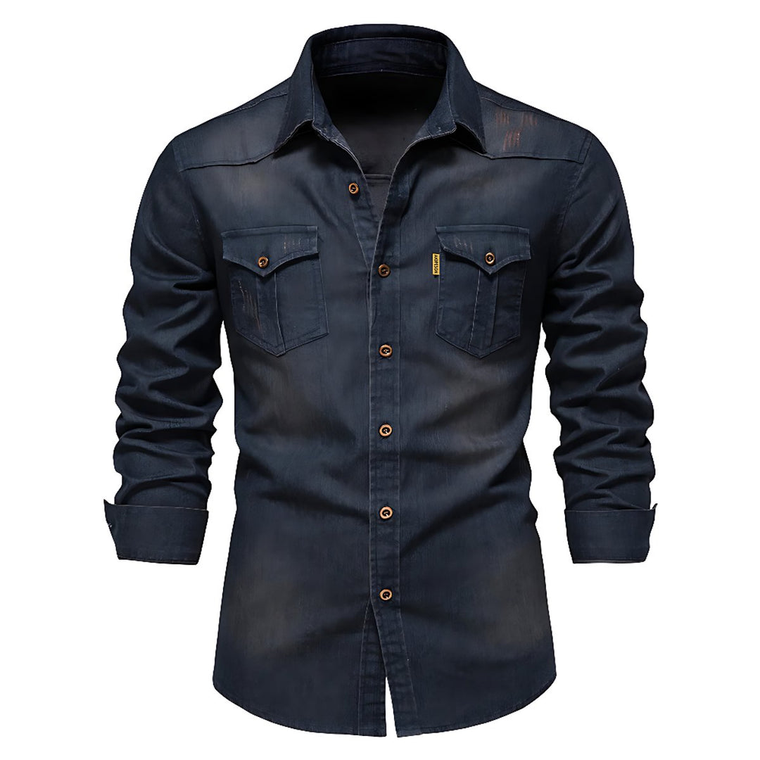 Men's Long-Sleeve Slim-Fit Cotton Denim Shirt