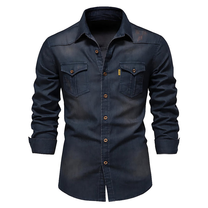 Men's Long-Sleeve Slim-Fit Cotton Denim Shirt
