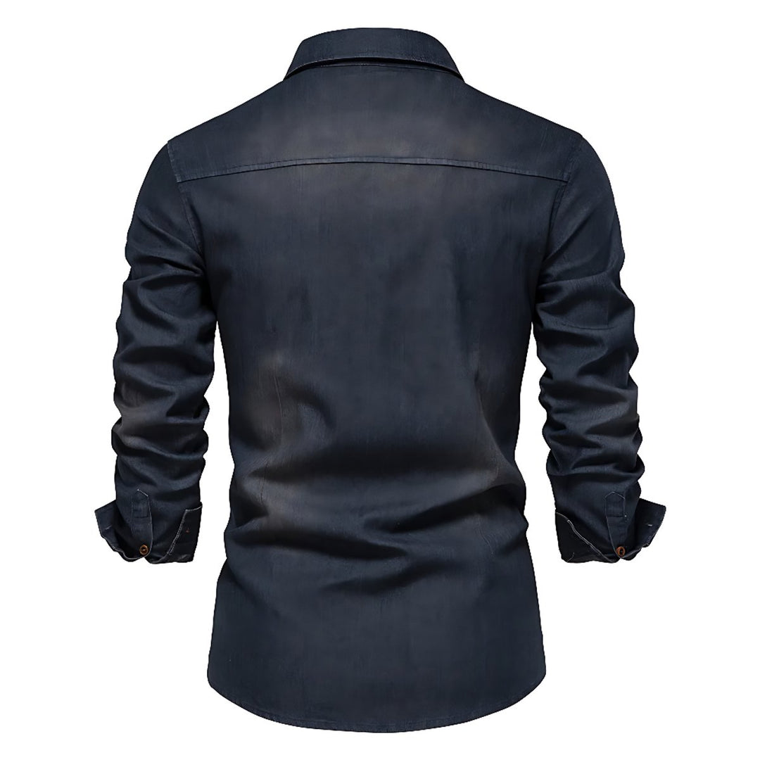 Men's Long-Sleeve Slim-Fit Cotton Denim Shirt