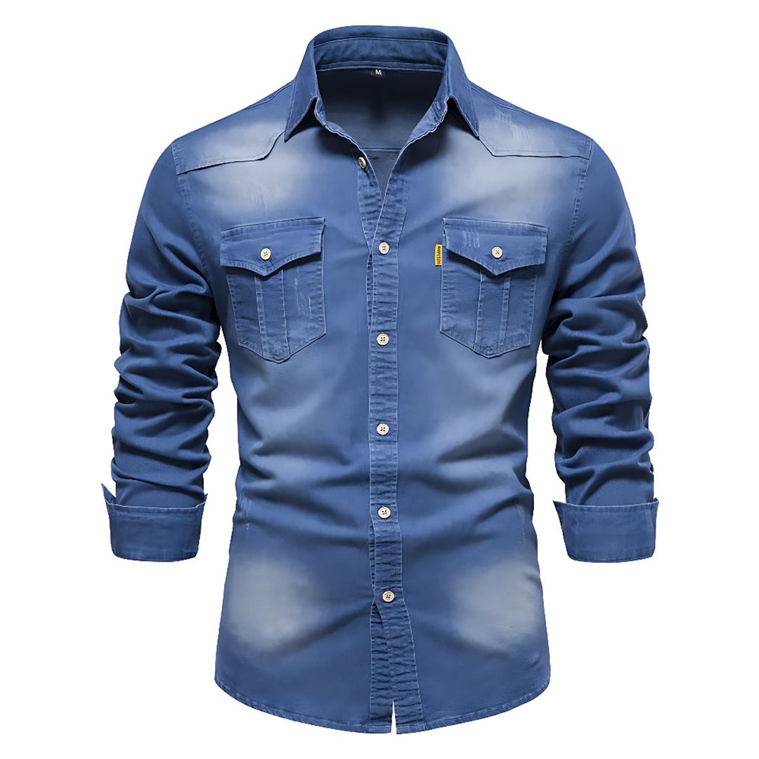 Men's Long-Sleeve Slim-Fit Cotton Denim Shirt