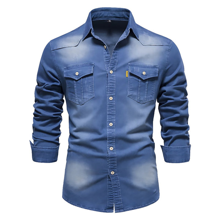 Men's Long-Sleeve Slim-Fit Cotton Denim Shirt