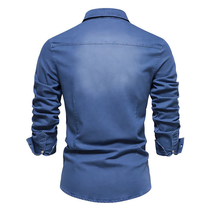 Men's Long-Sleeve Slim-Fit Cotton Denim Shirt