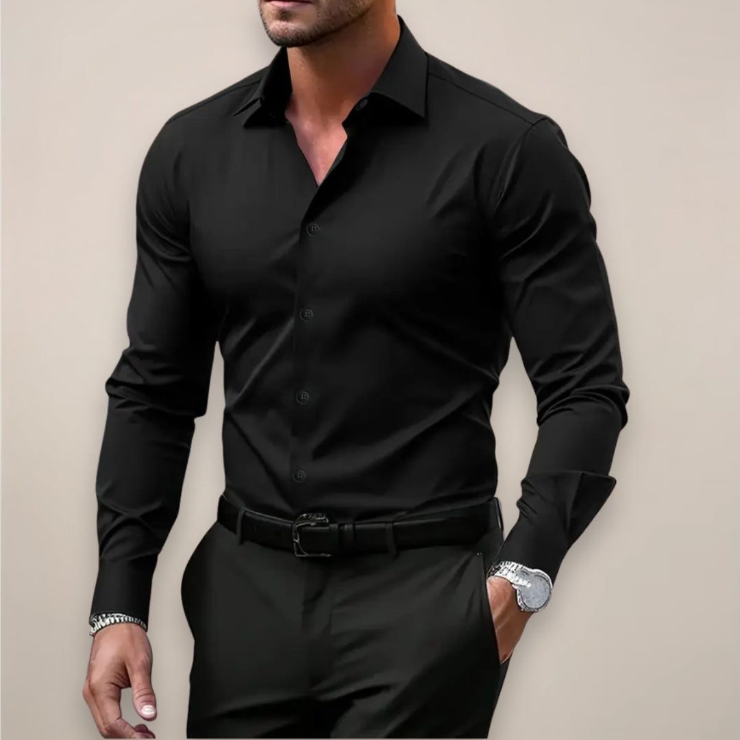 Men's Long-Sleeve Smart Casual Button-Up Shirt Notched Collar