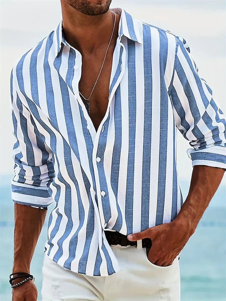 Men's Long-Sleeve Striped Button-Down Casual Shirt