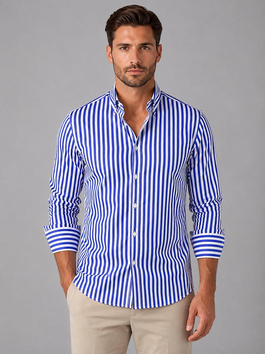 Men's Long-Sleeve Striped Button-Up Smart Casual Shirt