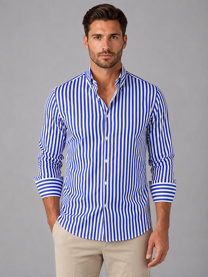 Men's Long-Sleeve Striped Button-Up Smart Casual Shirt