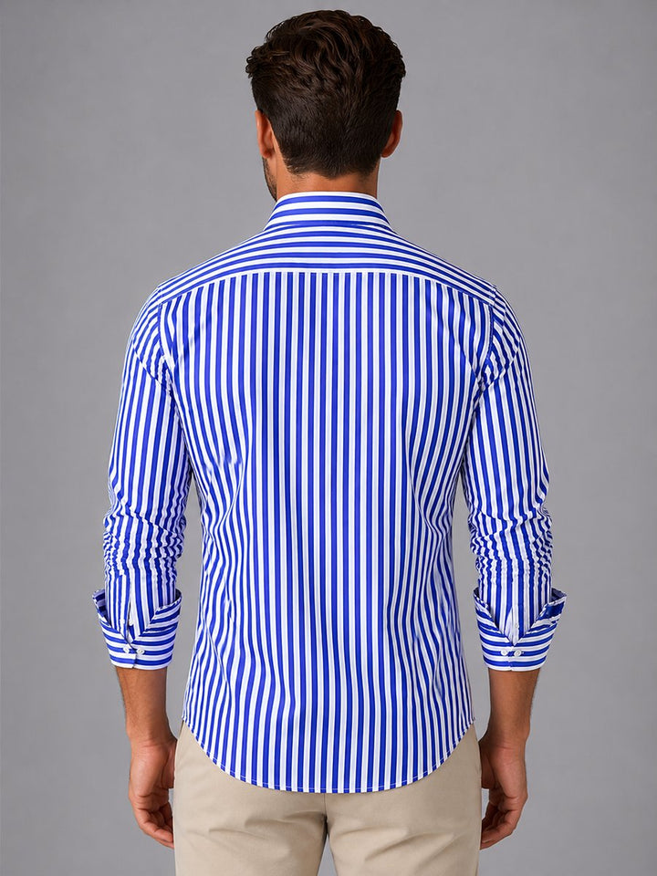 Men's Long-Sleeve Striped Button-Up Smart Casual Shirt