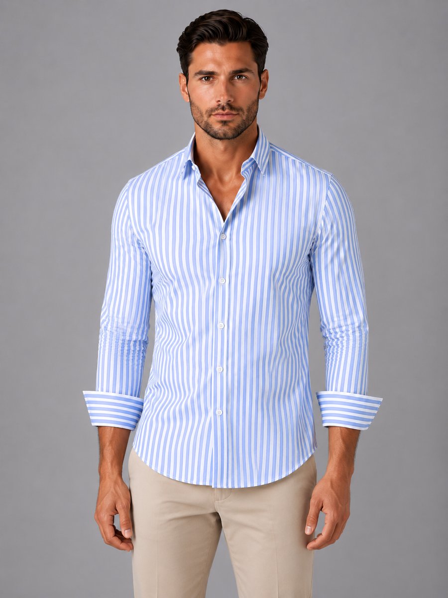 Men's Long-Sleeve Striped Button-Up Smart Casual Shirt