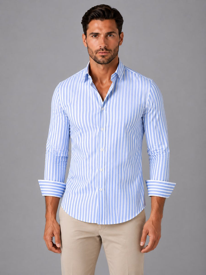 Men's Long-Sleeve Striped Button-Up Smart Casual Shirt