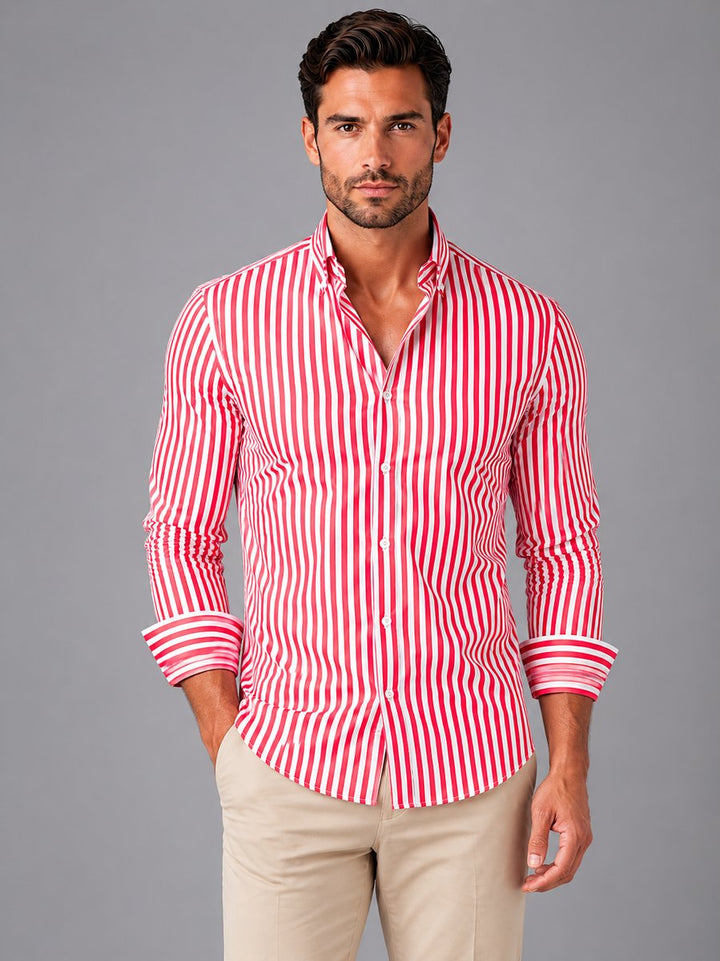 Men's Long-Sleeve Striped Button-Up Smart Casual Shirt