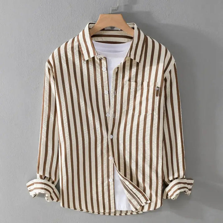 Mens Long-Sleeve Striped Casual Button-Up Shirt