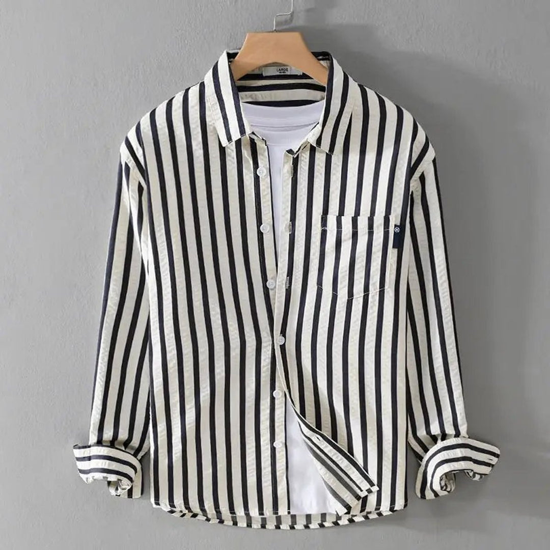 Mens Long-Sleeve Striped Casual Button-Up Shirt