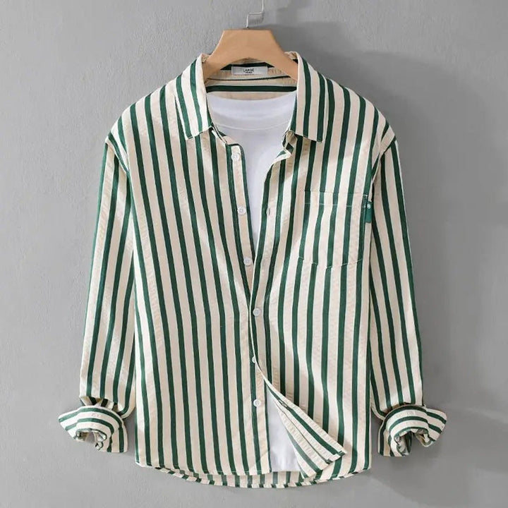 Mens Long-Sleeve Striped Casual Button-Up Shirt