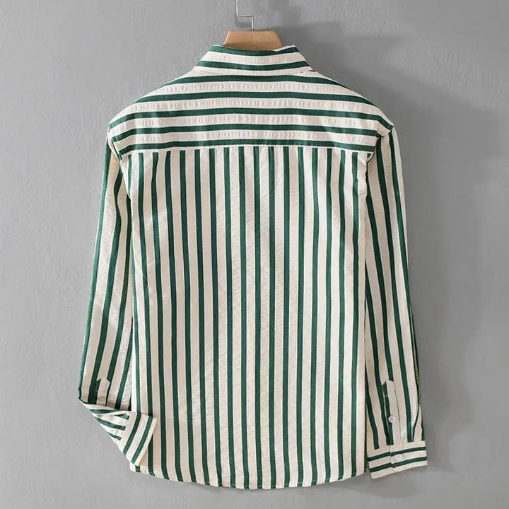 Mens Long-Sleeve Striped Casual Button-Up Shirt