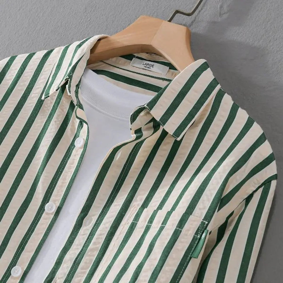 Mens Long-Sleeve Striped Casual Button-Up Shirt