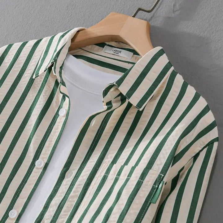 Mens Long-Sleeve Striped Casual Button-Up Shirt