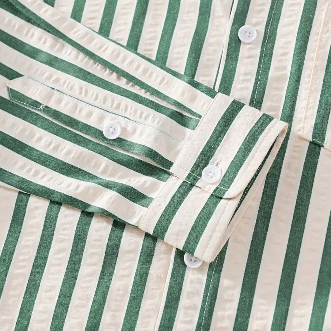Mens Long-Sleeve Striped Casual Button-Up Shirt