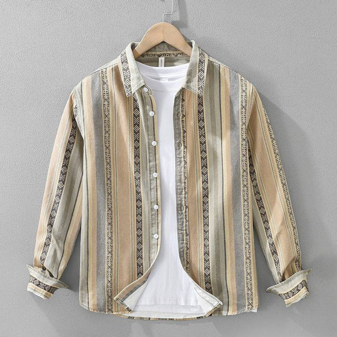 Men's Long-Sleeve Striped Cotton Flannel Shirt Relaxed Fit