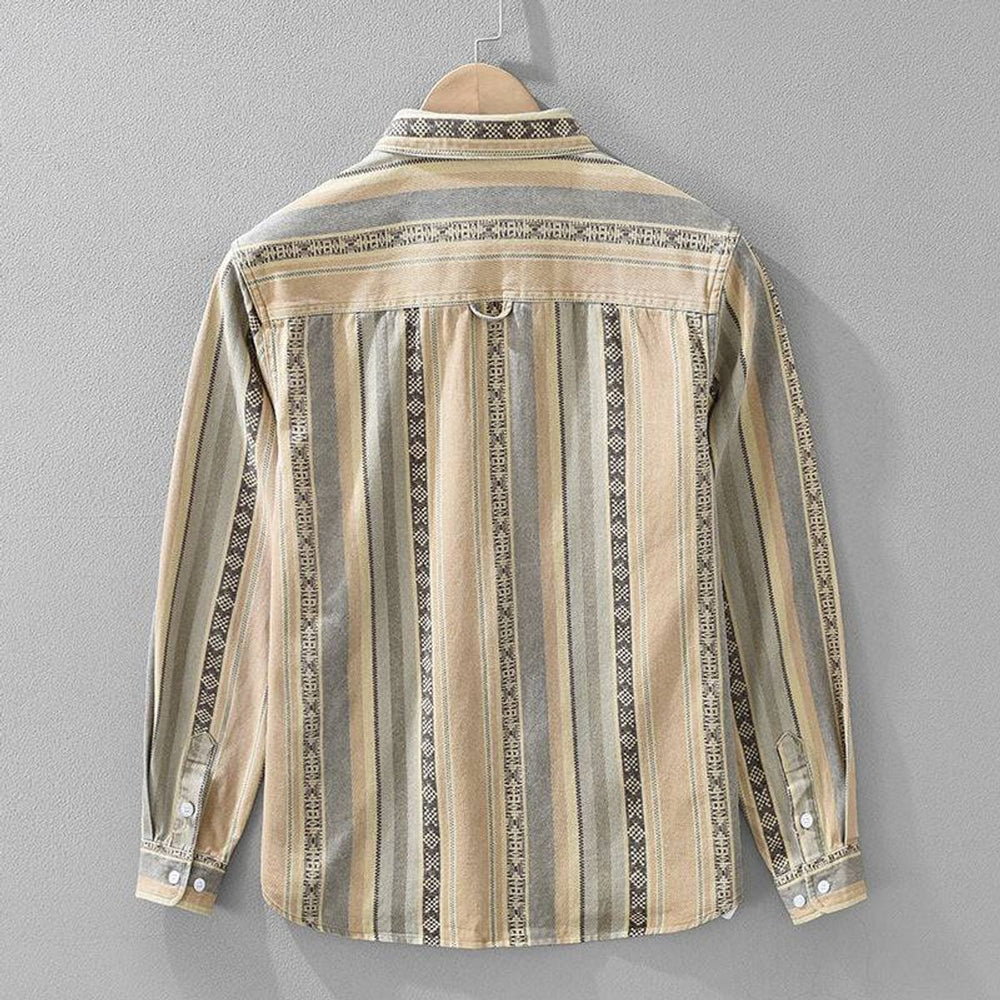 Men's Long-Sleeve Striped Cotton Flannel Shirt Relaxed Fit