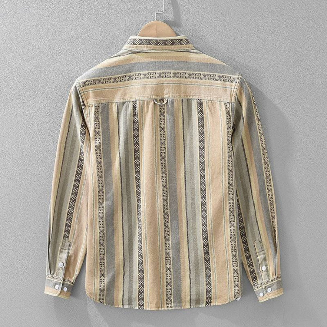 Men's Long-Sleeve Striped Cotton Flannel Shirt Relaxed Fit