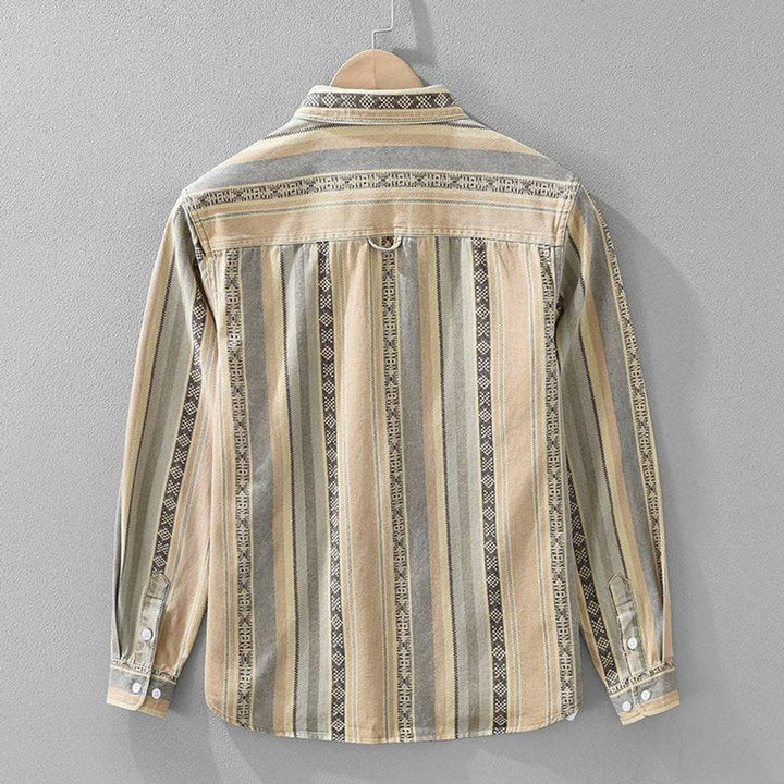 Men's Long-Sleeve Striped Cotton Flannel Shirt Relaxed Fit
