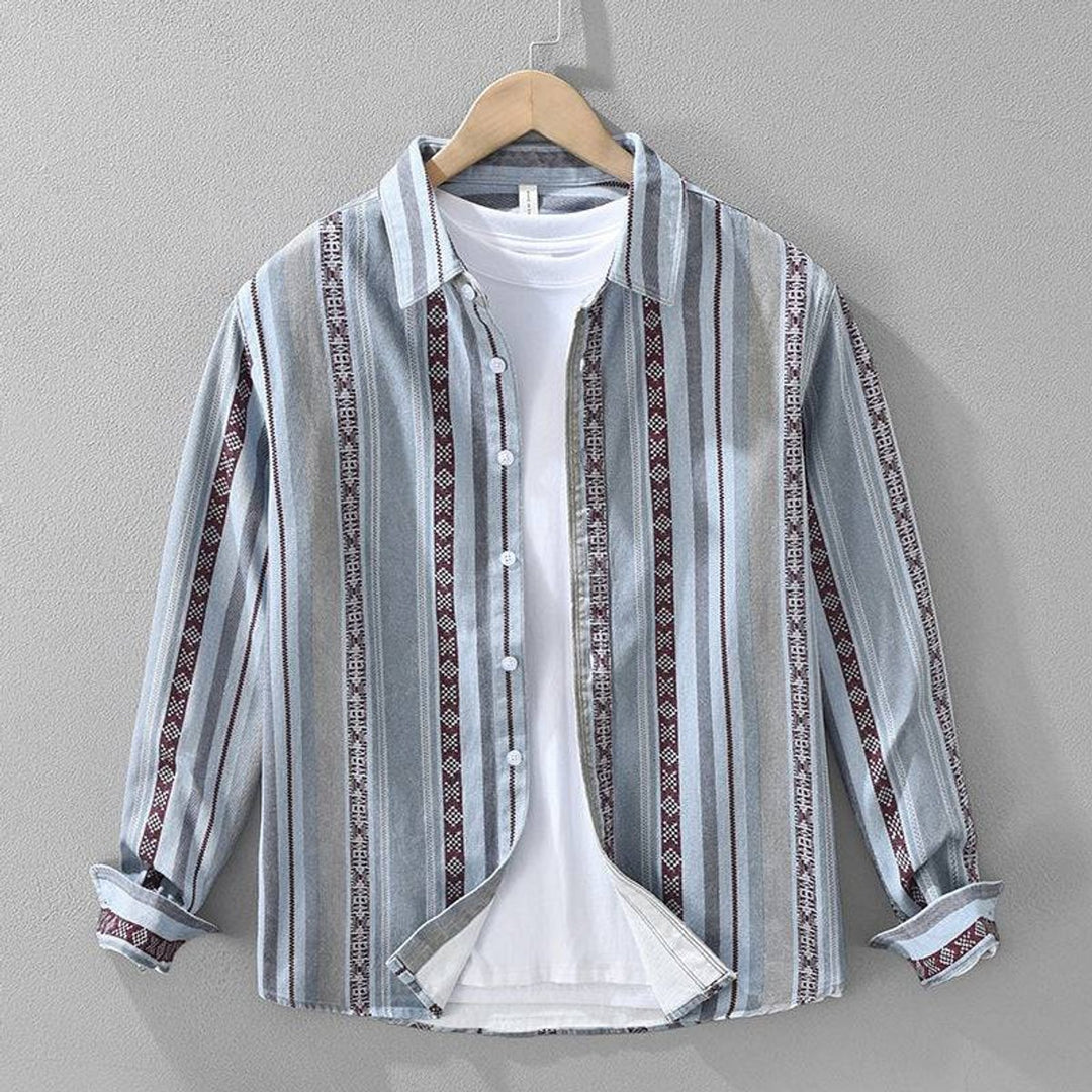 Men's Long-Sleeve Striped Cotton Flannel Shirt Relaxed Fit