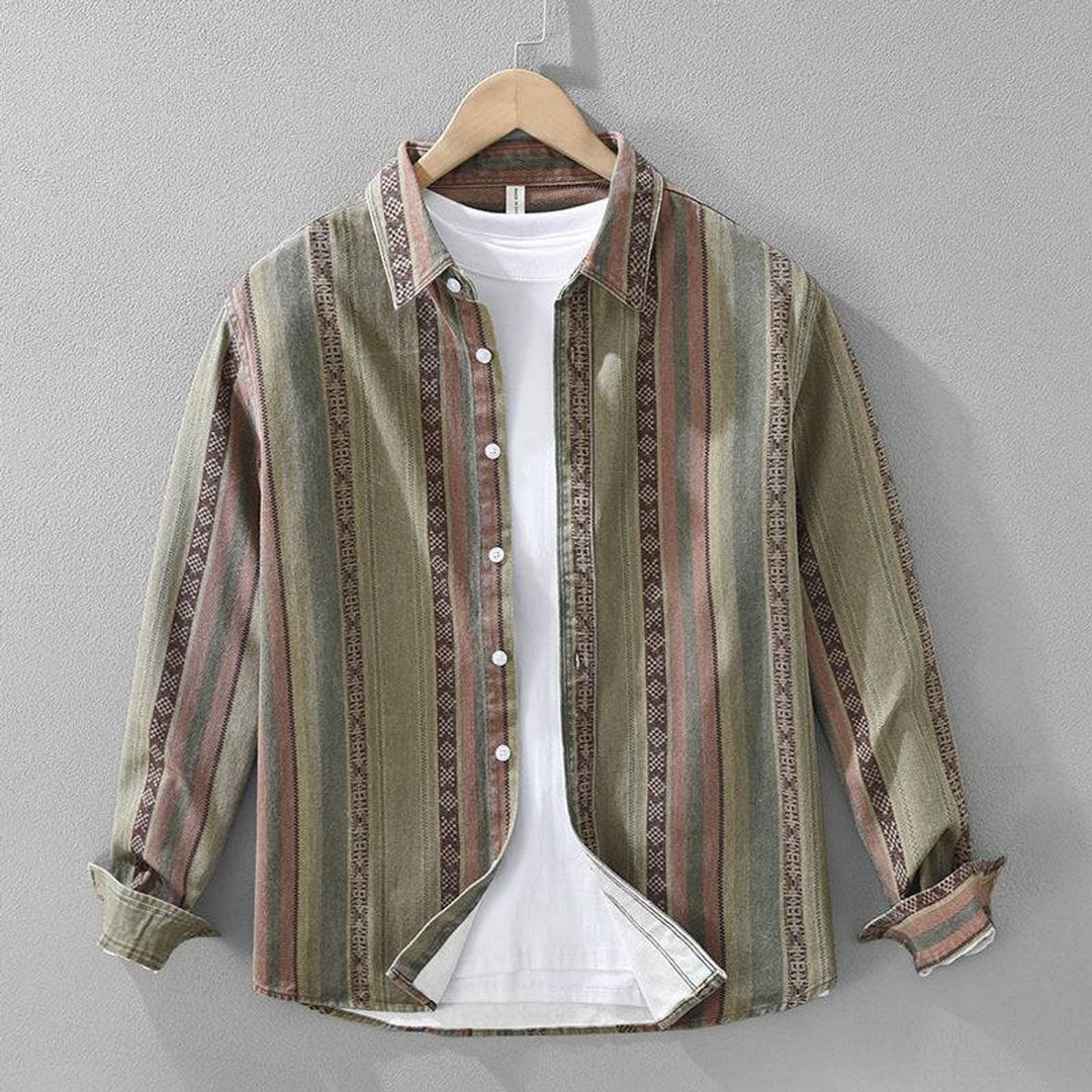 Men's Long-Sleeve Striped Cotton Flannel Shirt Relaxed Fit