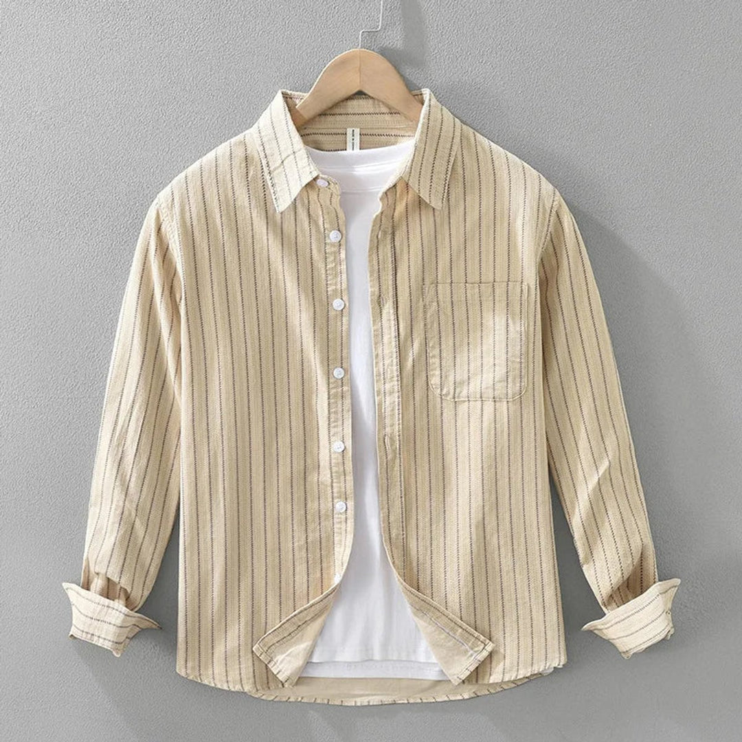 Mens Long-Sleeve Striped Cotton Shirt Relaxed Fit Button-Front
