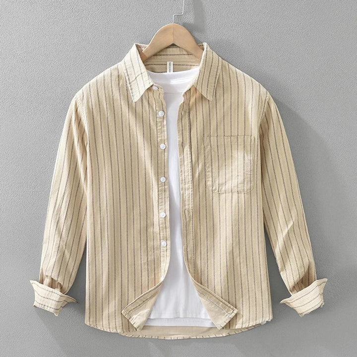 Mens Long-Sleeve Striped Cotton Shirt Relaxed Fit Button-Front