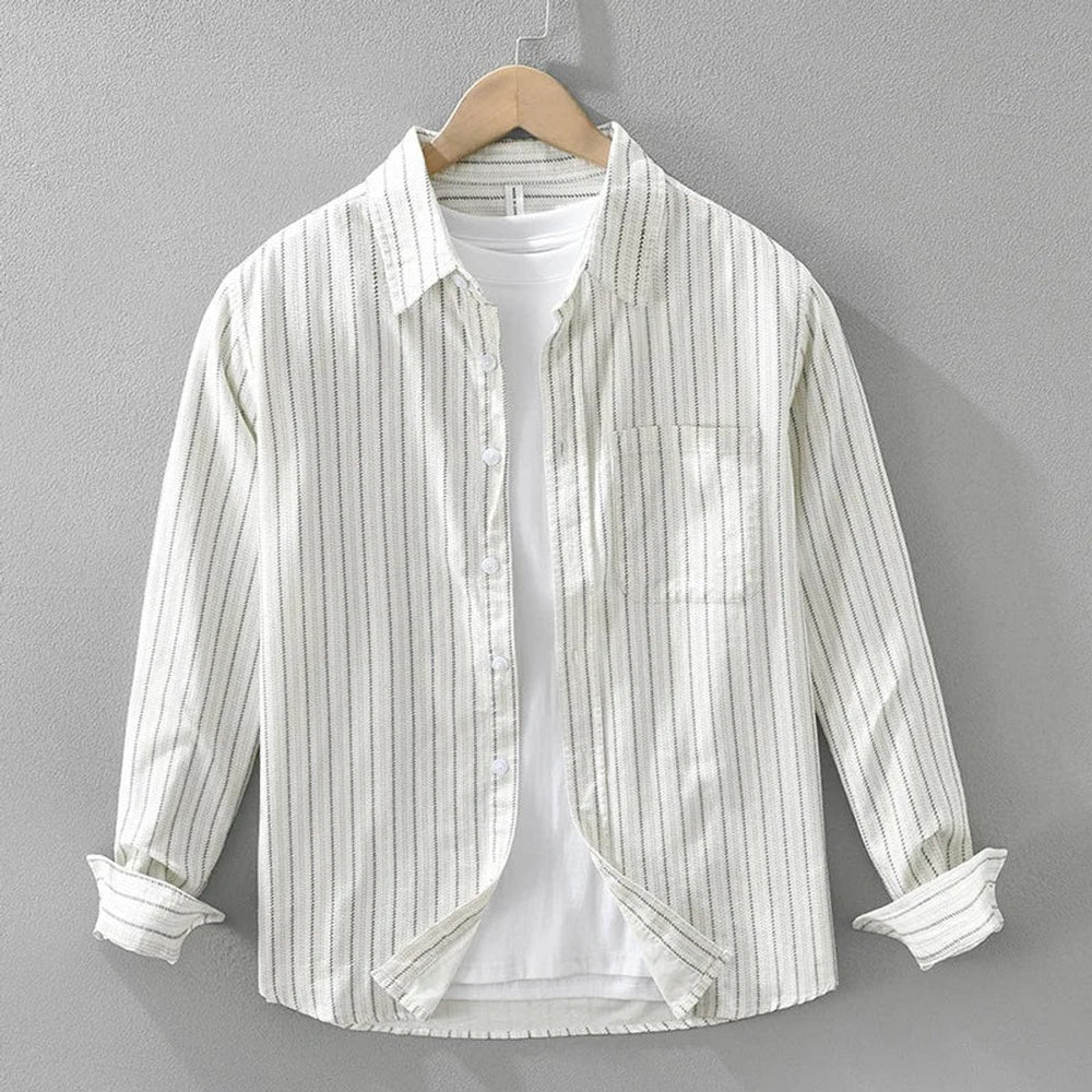 Mens Long-Sleeve Striped Cotton Shirt Relaxed Fit Button-Front