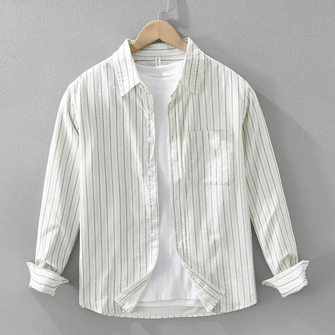 Mens Long-Sleeve Striped Cotton Shirt Relaxed Fit Button-Front