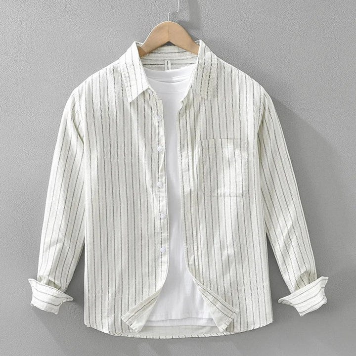 Mens Long-Sleeve Striped Cotton Shirt Relaxed Fit Button-Front