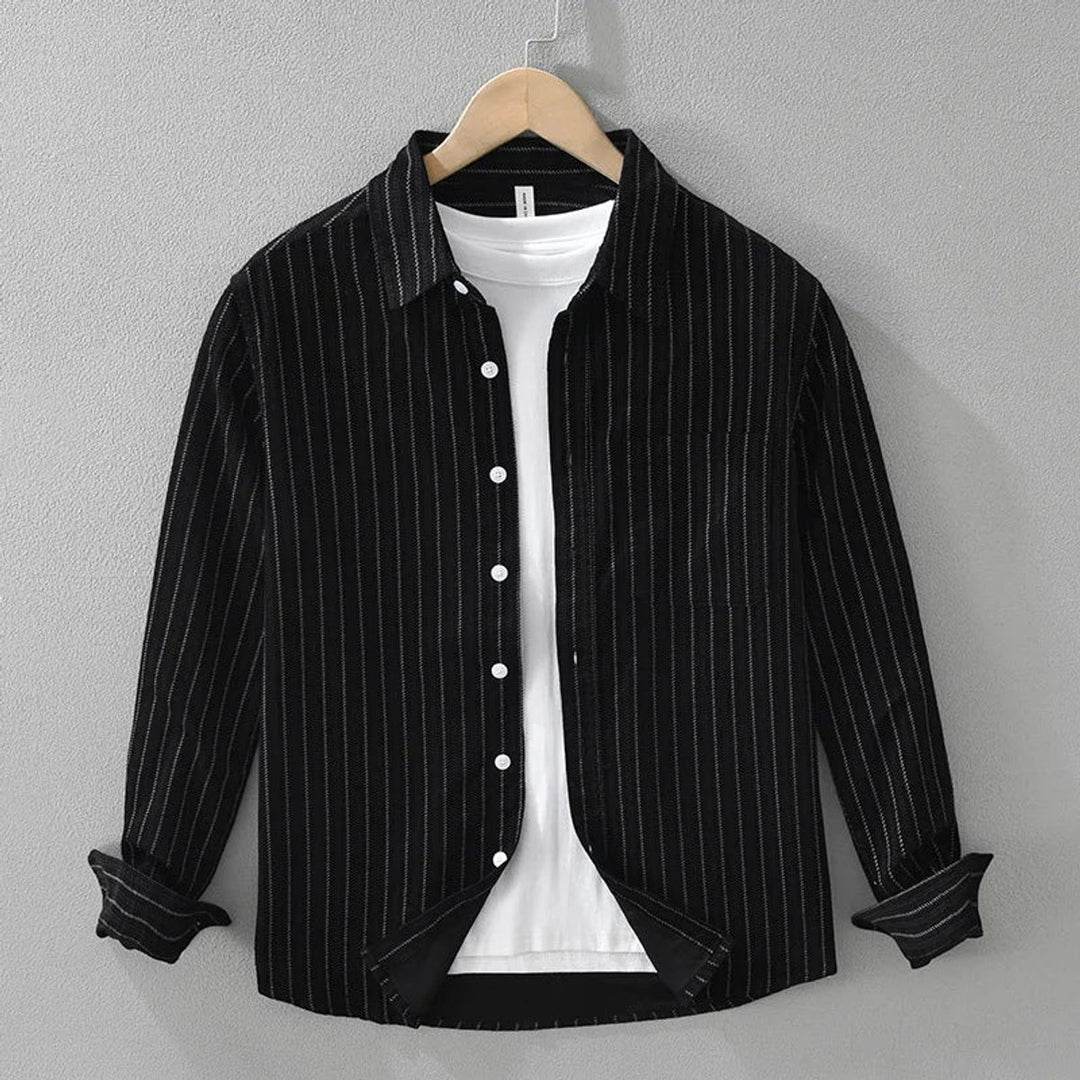 Mens Long-Sleeve Striped Cotton Shirt Relaxed Fit Button-Front
