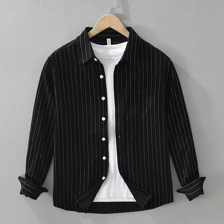 Mens Long-Sleeve Striped Cotton Shirt Relaxed Fit Button-Front