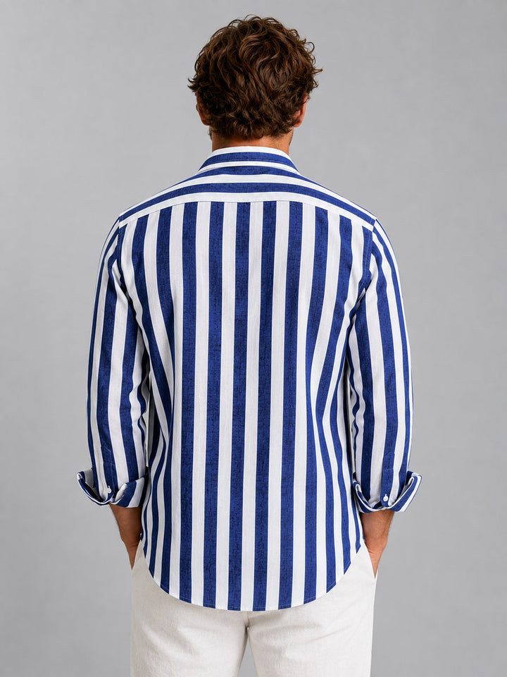 Men's Long-Sleeve Striped Linen-Look Relaxed Fit Button-Up Shirt