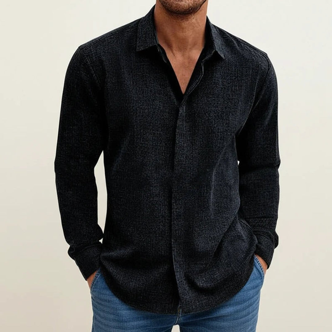 Men's Long-Sleeve Textured Button-Up Flannel Shirt