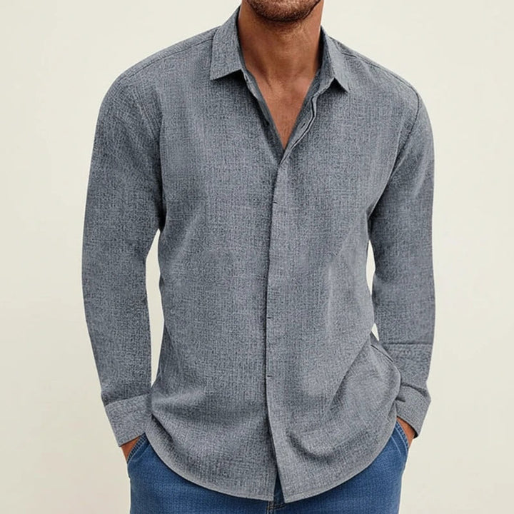 Men's Long-Sleeve Textured Button-Up Flannel Shirt