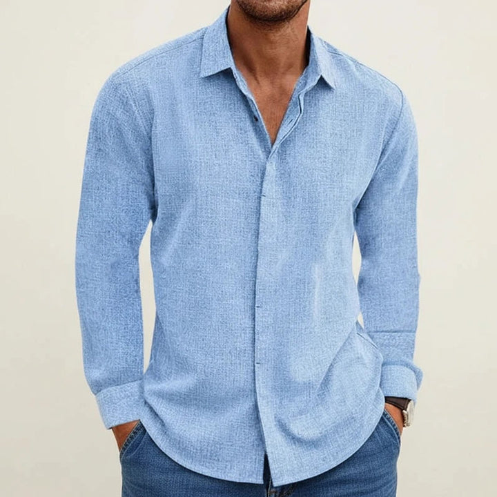 Men's Long-Sleeve Textured Button-Up Flannel Shirt