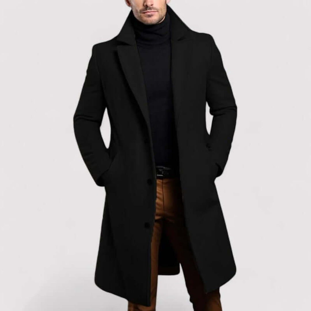 Men's Long Wool-Look Overcoat Tailored Winter Coat Jacket