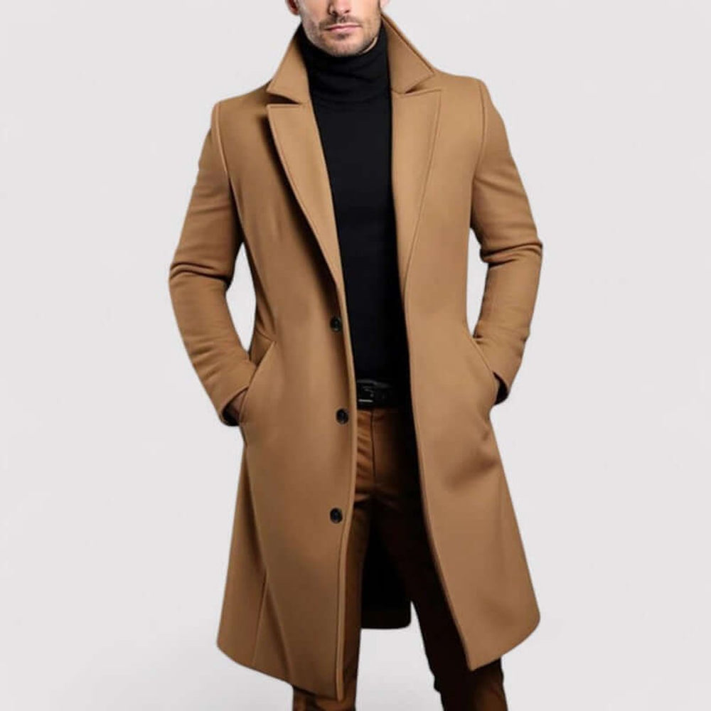 Men's Long Wool-Look Overcoat Tailored Winter Coat Jacket