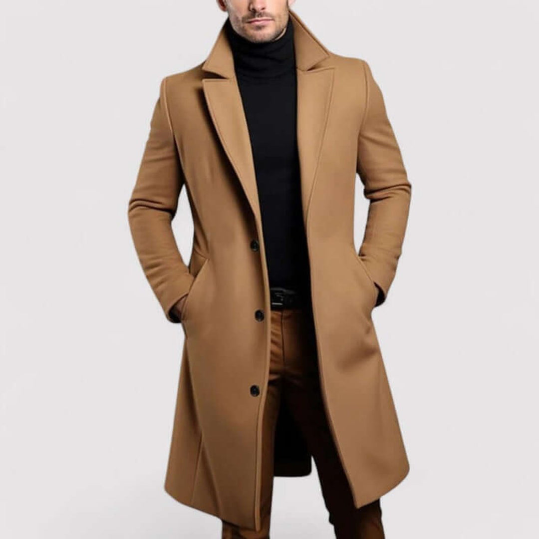Men's Long Wool-Look Overcoat Tailored Winter Coat Jacket