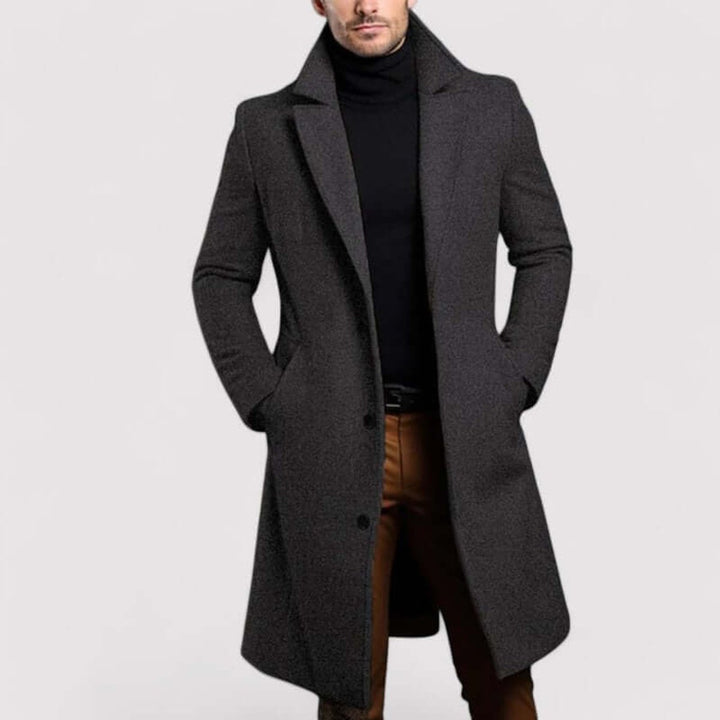 Men's Long Wool-Look Overcoat Tailored Winter Coat Jacket