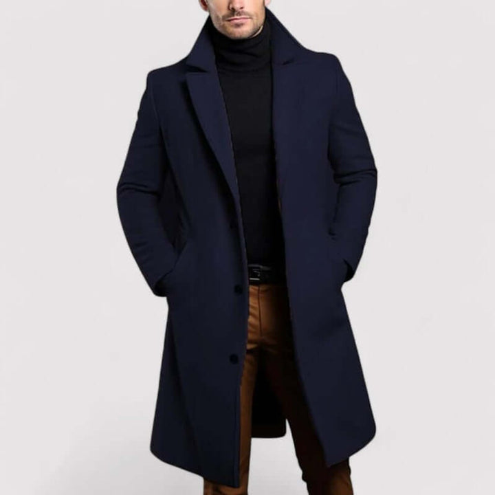 Men's Long Wool-Look Overcoat Tailored Winter Coat Jacket