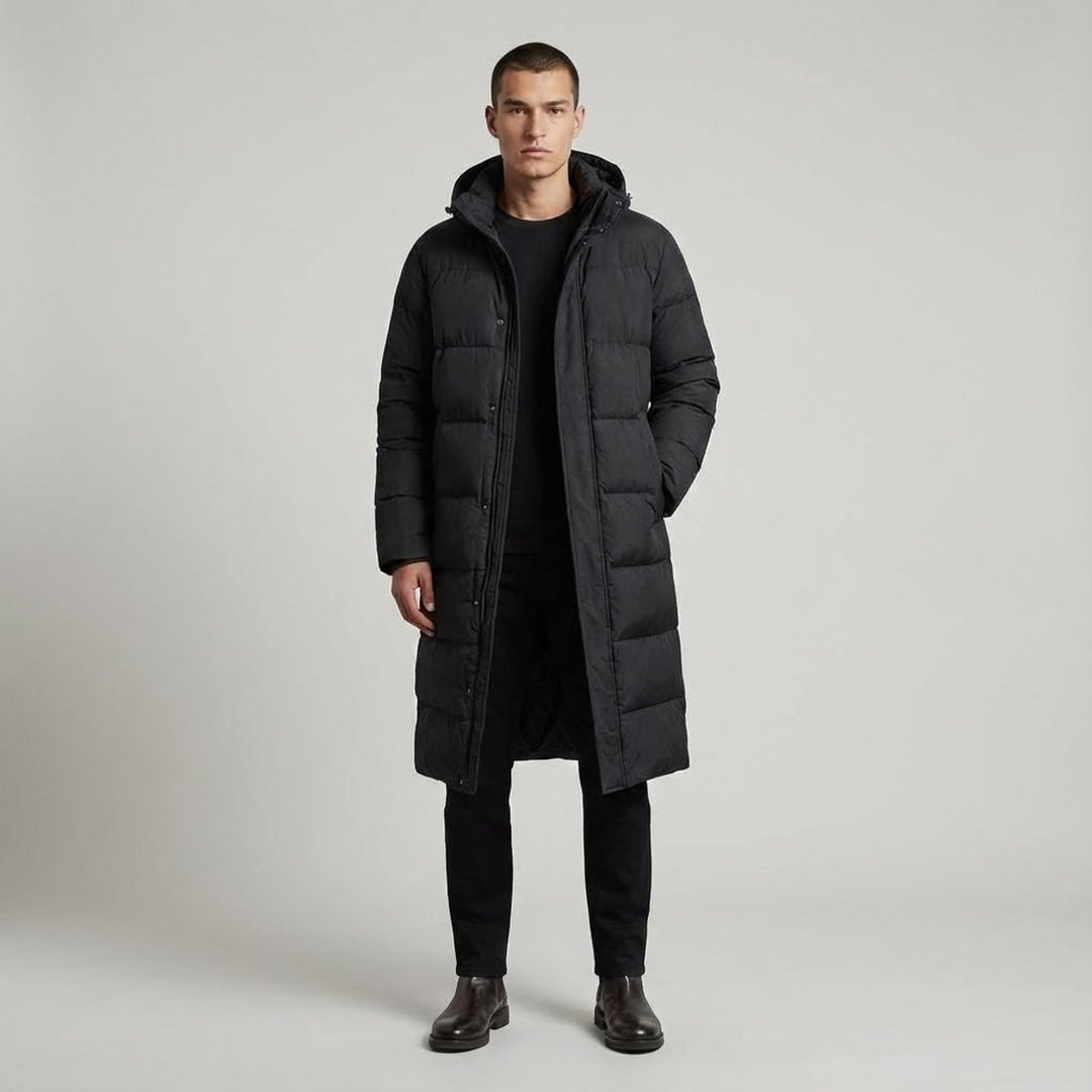Men's Longline Insulated Hooded Puffer Coat Waterproof Jacket